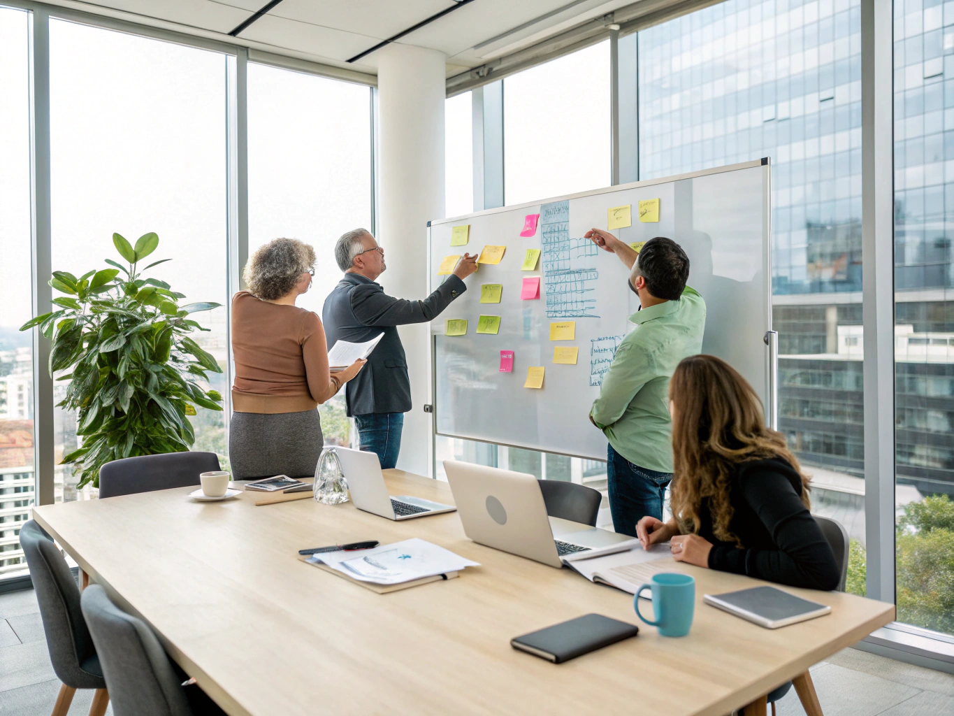 Black marketing agency founder collaborating with leadership team on client margins and growth runway
