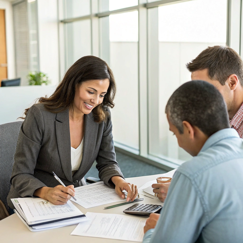 Black CPA partner discussing financial strategy, tax planning, and payroll with business owner in office