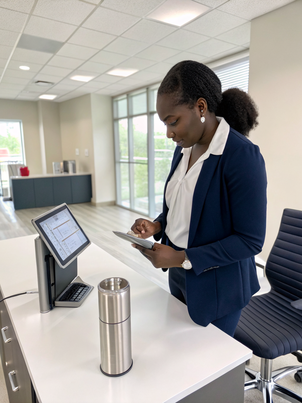 Black female design agency director reviewing hiring capacity models and profit margins