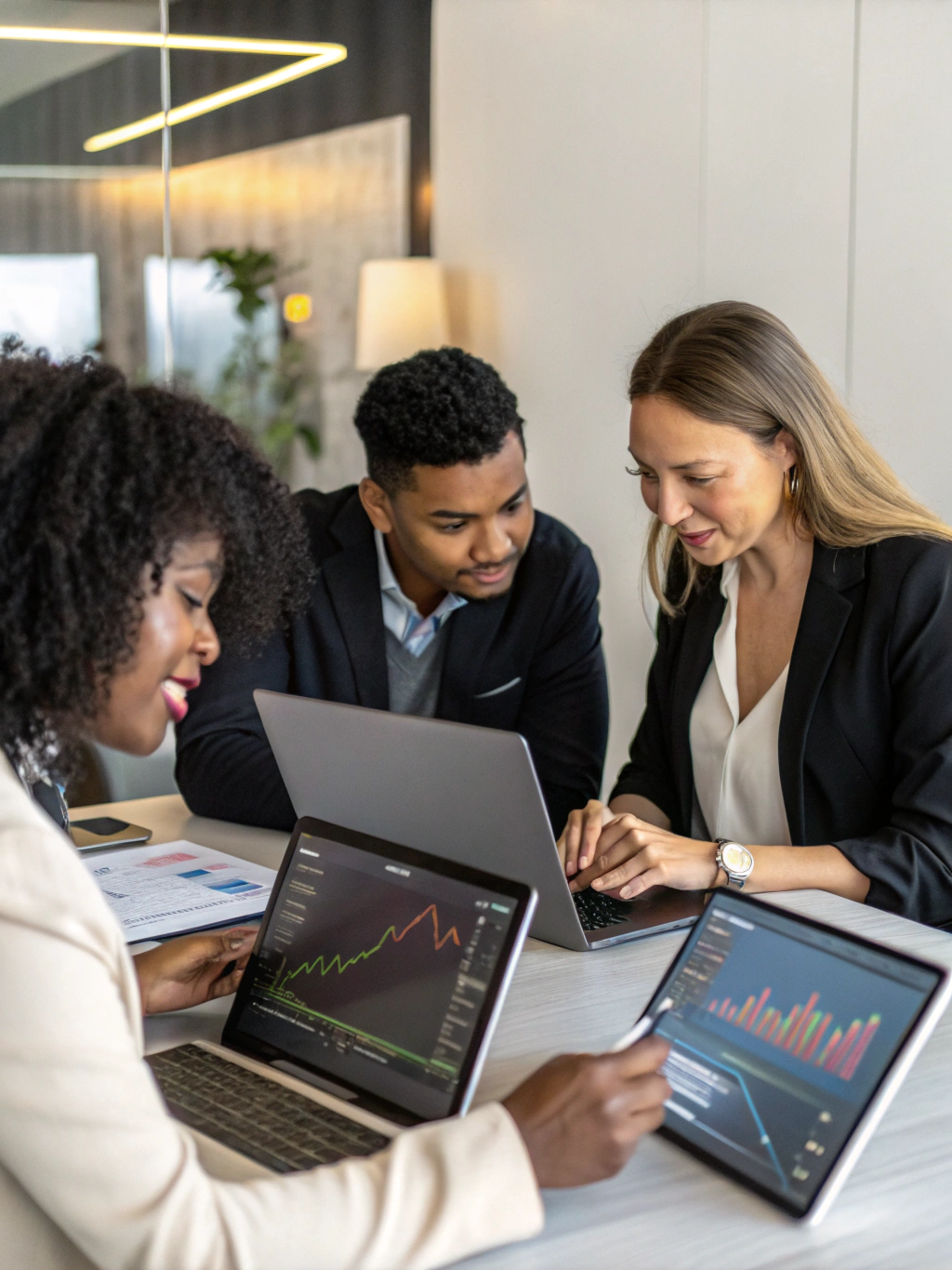 Black business founders collaborating with their dedicated financial adviser team on growth planning