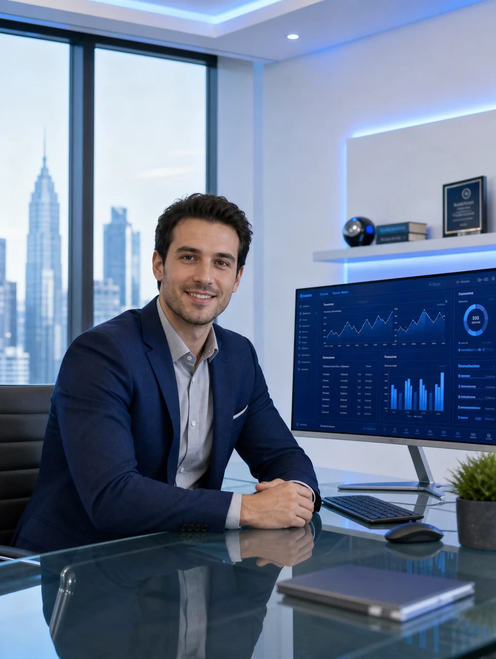 Black male consulting firm founder analyzing financial models and cash moat metrics on laptop